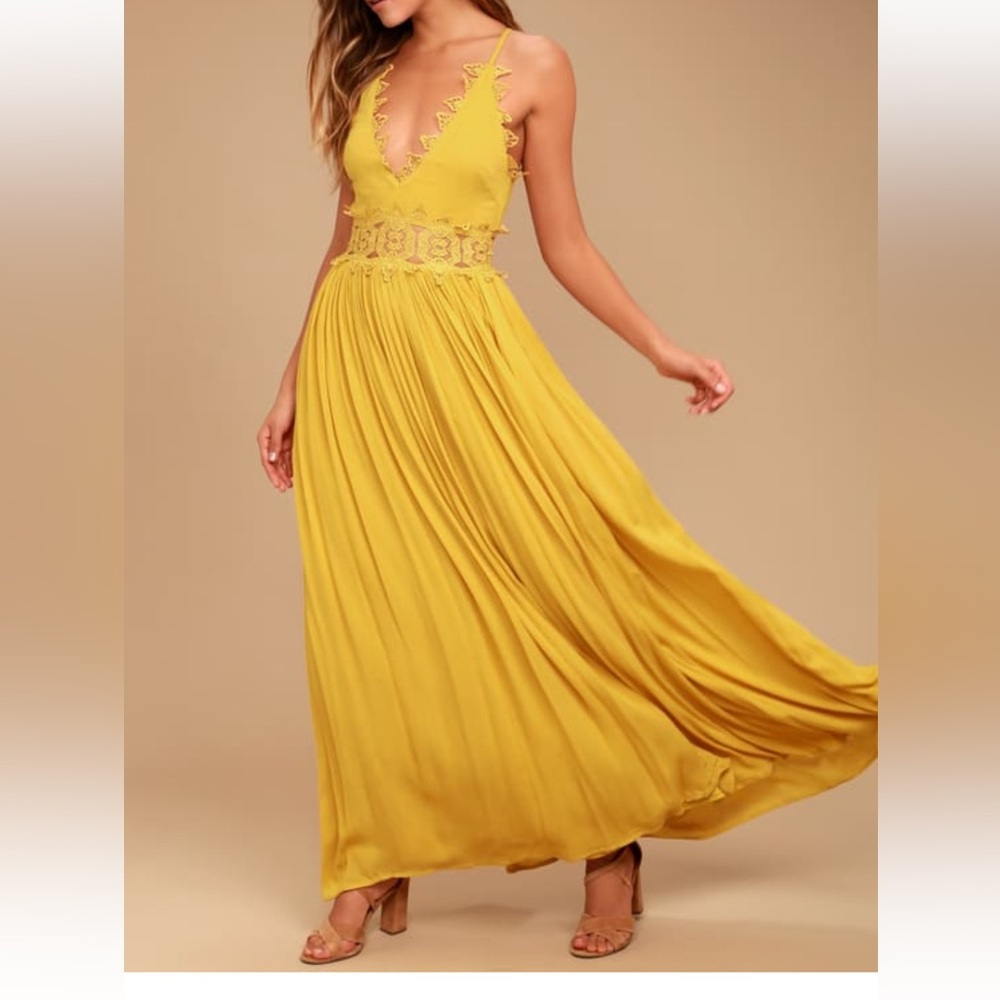 Lulus mustard yellow lace maxi dress